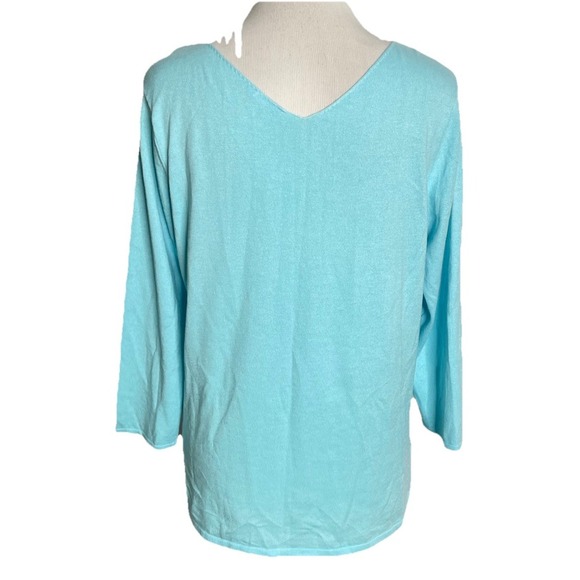 J Mclaughlin Sweater Aqua Blue Cotton Cashmere V Neck Sweater Size Large - Picture 3 of 5